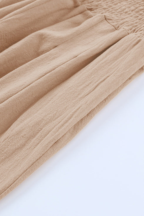 Smocked Wide Waistband High Waist Wide Leg Pants